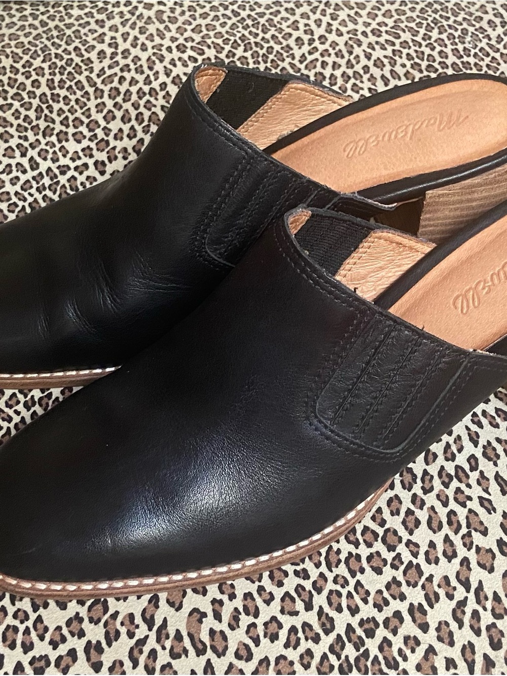 Madewell Black Leather Slip-On Mule with Tan Insole